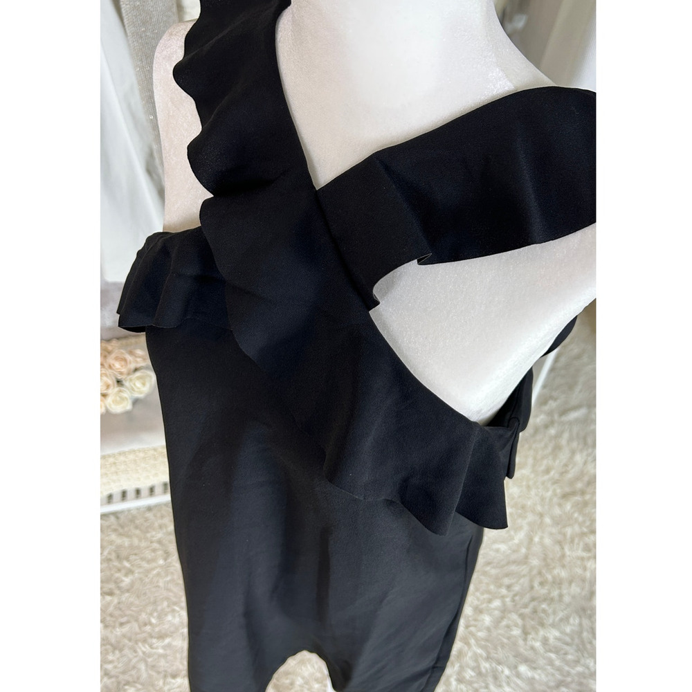 Banana Republic Women's Size 8 Tall Black Cross front Ruffle Strap Dress #0281 - Picture 7 of 13